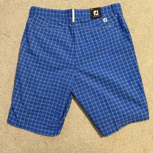 NWT Footjoy Mens 34 Lightweight Performance Golf Shorts Blue Plaid Stretch